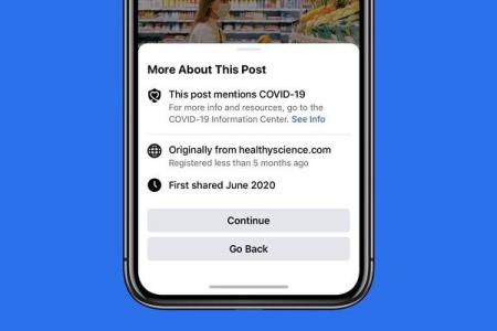 فیسبوك پیش از اشتراك گذاری مطلب در مورد كرونا هشدار می دهد